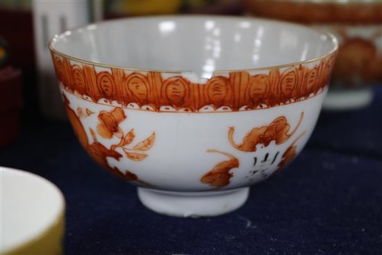 Three Chinese enamelled porcelain tea bowls and a Henan type bowl